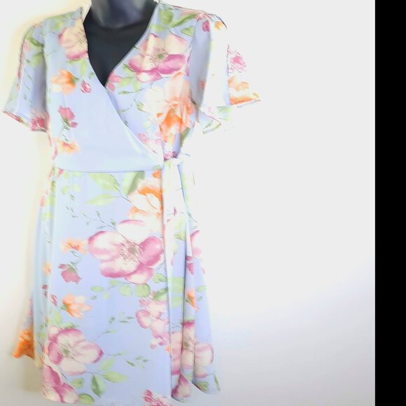NWT Medium Heidi Wrap Dress by Gilli Floral pastel sheer short sleeve dress - Picture 9 of 12